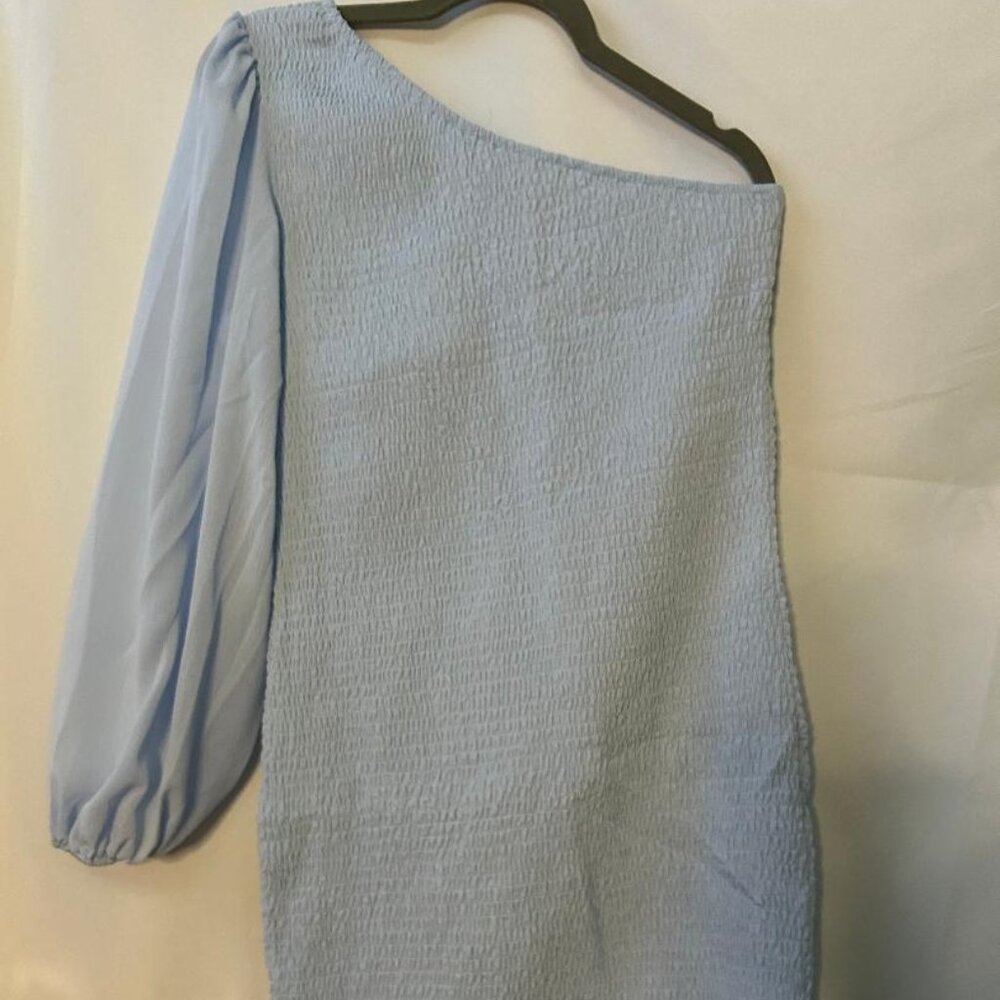 Faroro blue one shoulder dress women's size L NWT